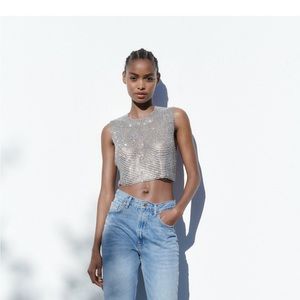 Metal rhinestone top Zara